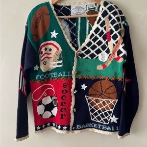 Vintage Y2K Eagles Eye Cardigan Sweater small Sports 1996 Novelty Statement  507